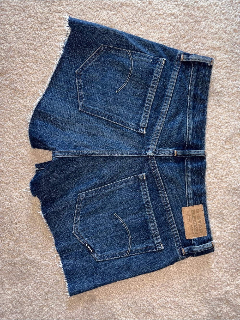 G-Star Raw Denim Cutoff Shorts with Back Pocket Detail - Dark Blue Size 27